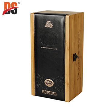 DS China Custom PU Leather Embossed Pattern Bamboo Luxury Wine Box Package With Unlocking Buckle